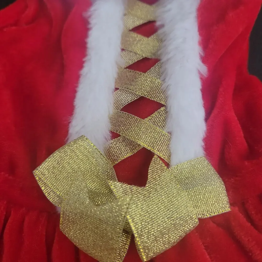 2‎ Santa Christmas Dog Coat Dress Red White Winter Velvet Faux Fur Size Small